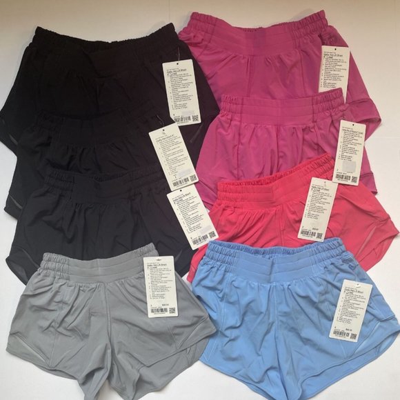 Sz 0 2 6 NWT Lululemon Hotty Hot Low-Rise Short 4" LR Black Sonic Pink Aero Blue - Picture 1 of 1